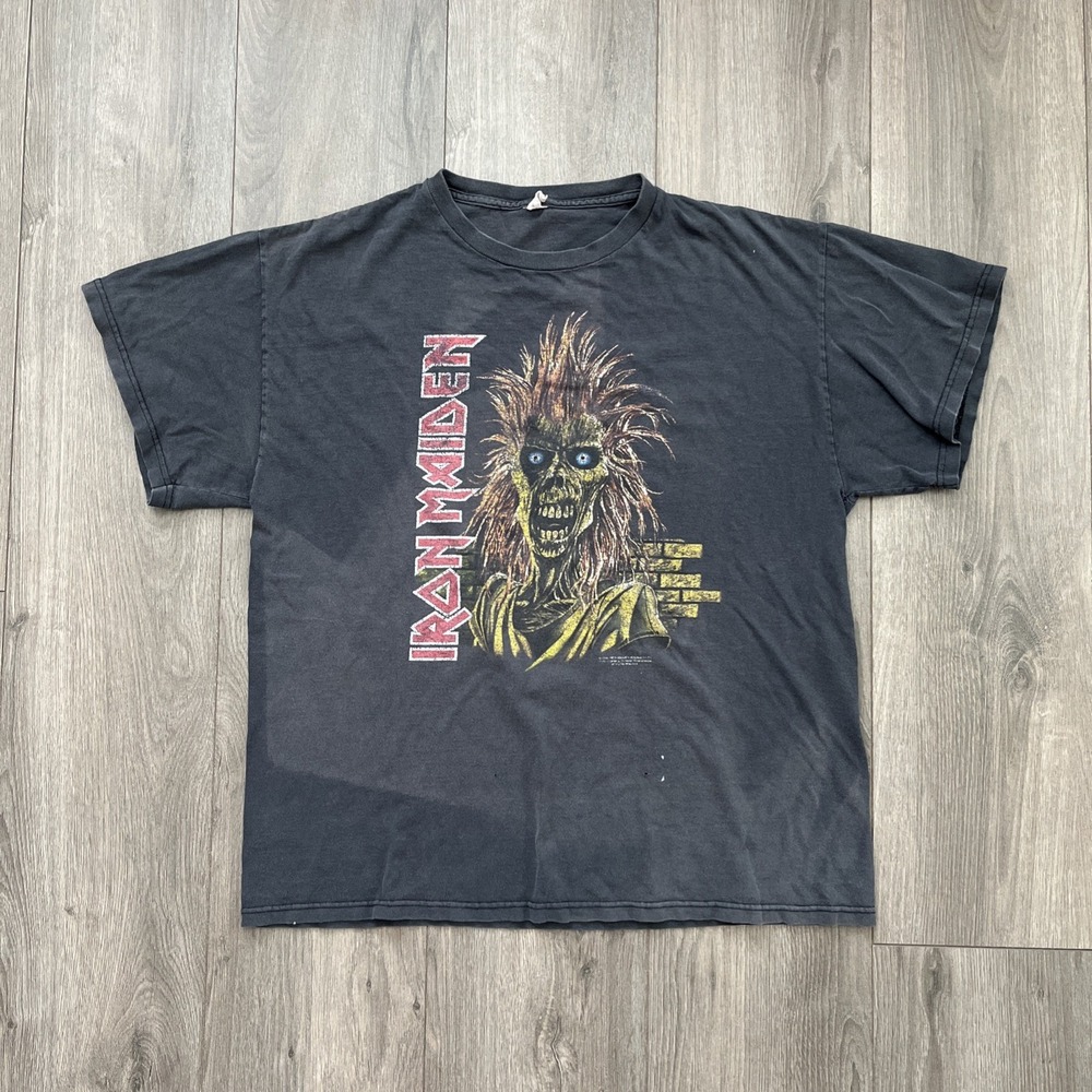 VTG Iron Maiden Eddie The Head Derek Riggs T Shirt Mens L Black Faded